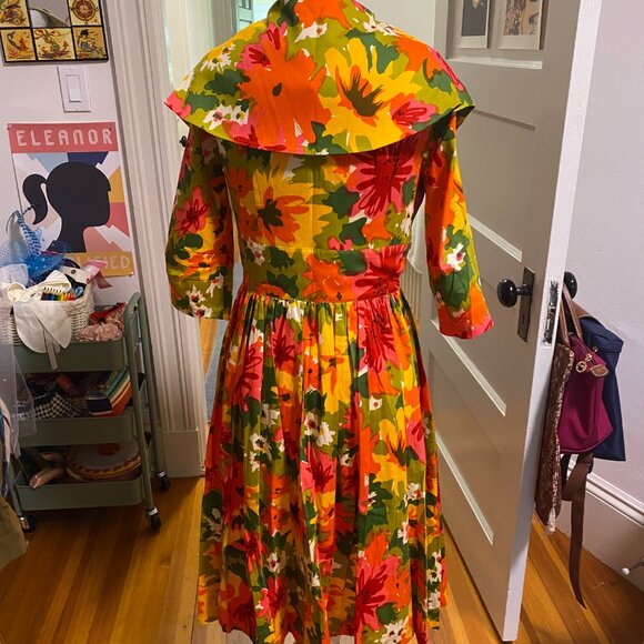TRASHY DIVA Sz 4 Kelly Cutaway Coat Dress Mod 1960s Dayglow Floral Print 60s - Picture 3 of 7
